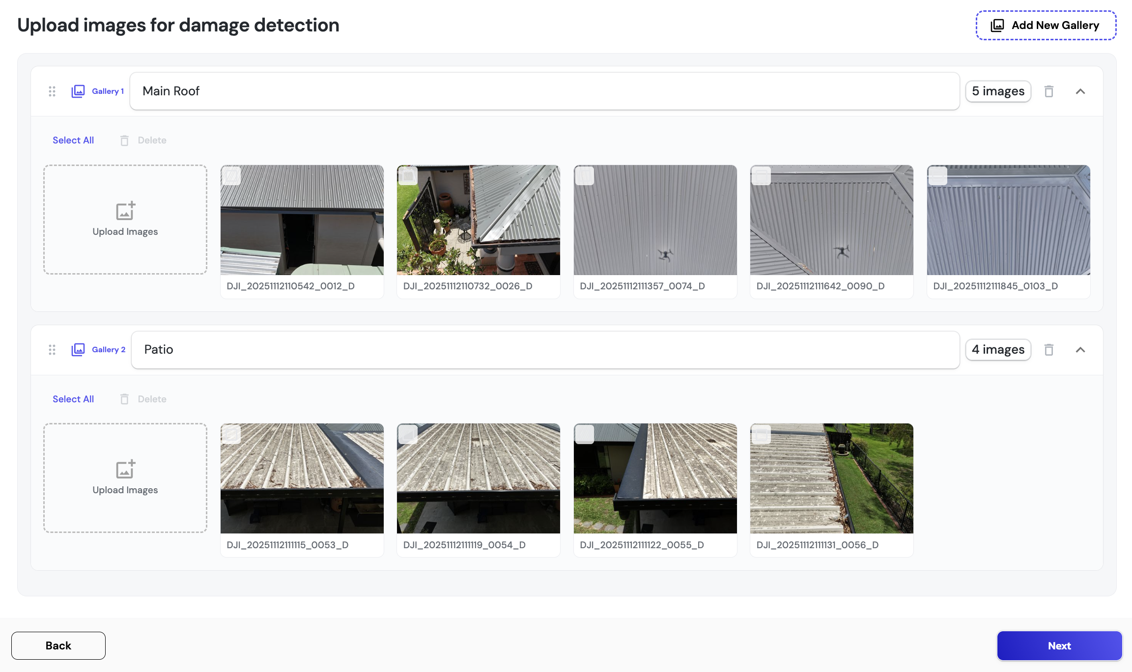 ARIS Detect Upload Images gallery screen