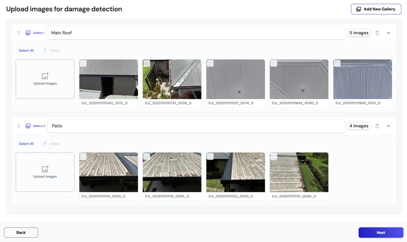 ARIS Detect Upload Images gallery screen