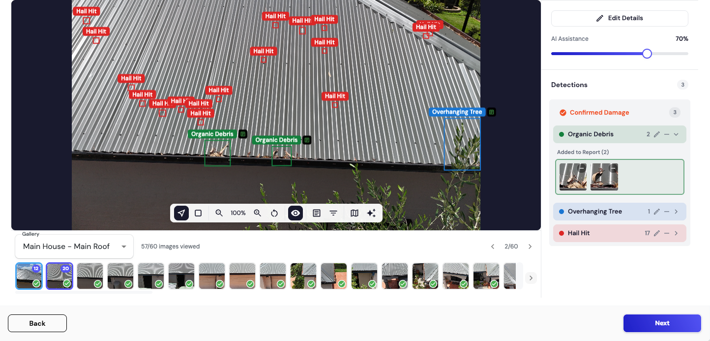 ARIS Detect Image Assessment damage detection screen
