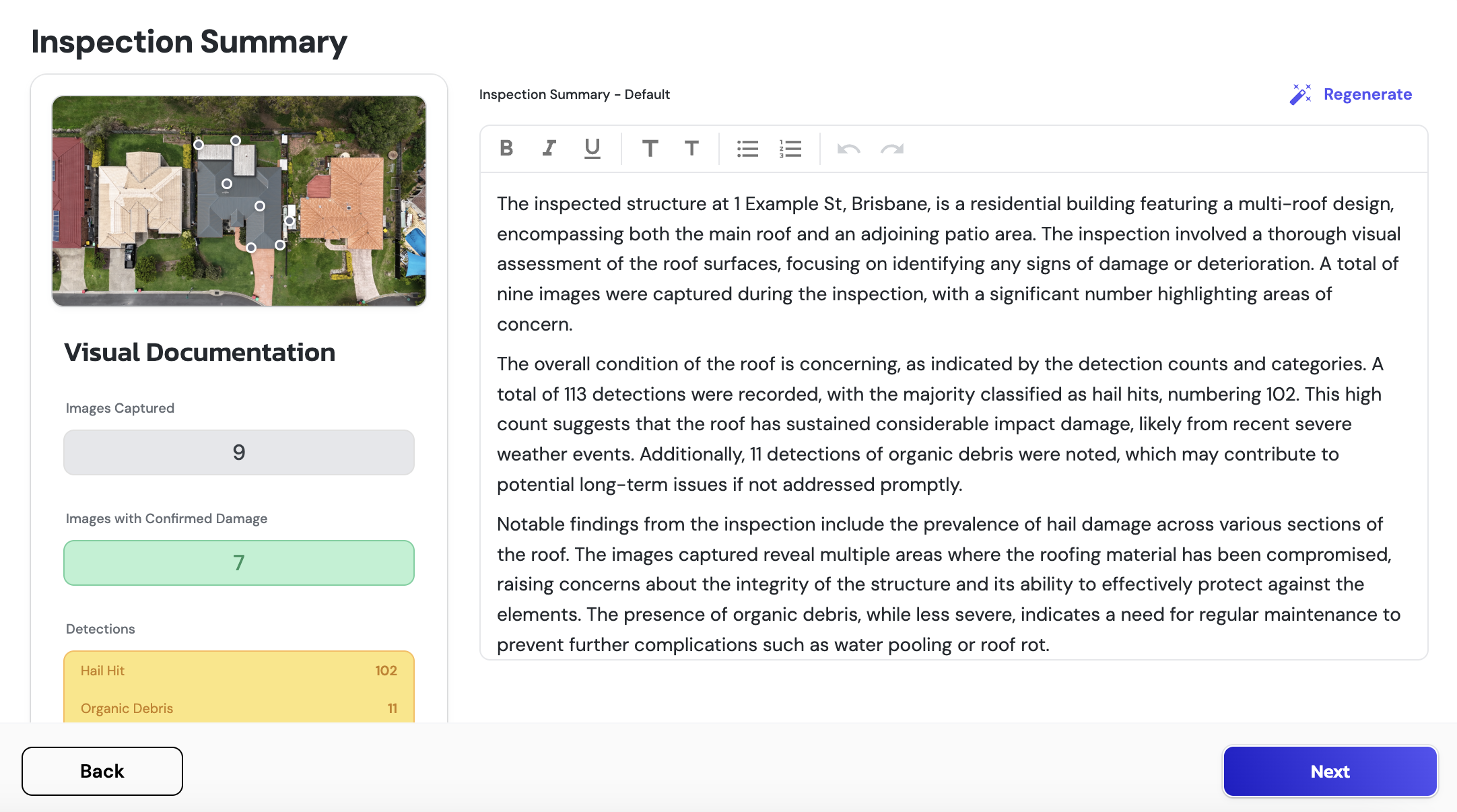 ARIS Detect Summary and Report generation screen